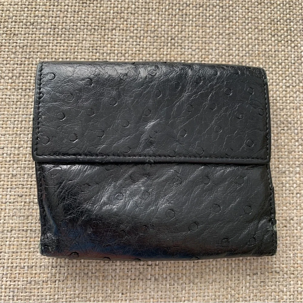 Gucci Ostrich Leather Black Wallet Compact Bifold Coin Pocket Italy Designer - Picture 3 of 12